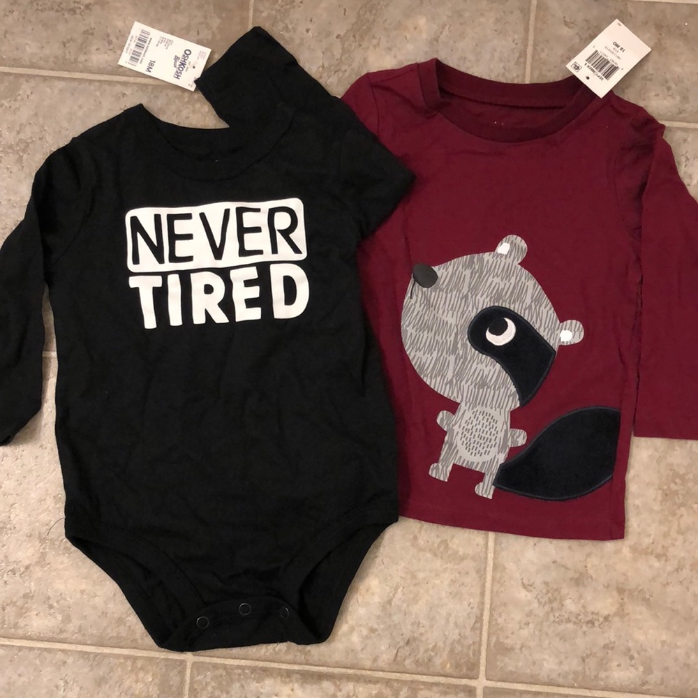 2 brand new 18m long sleeved onesie and shirt